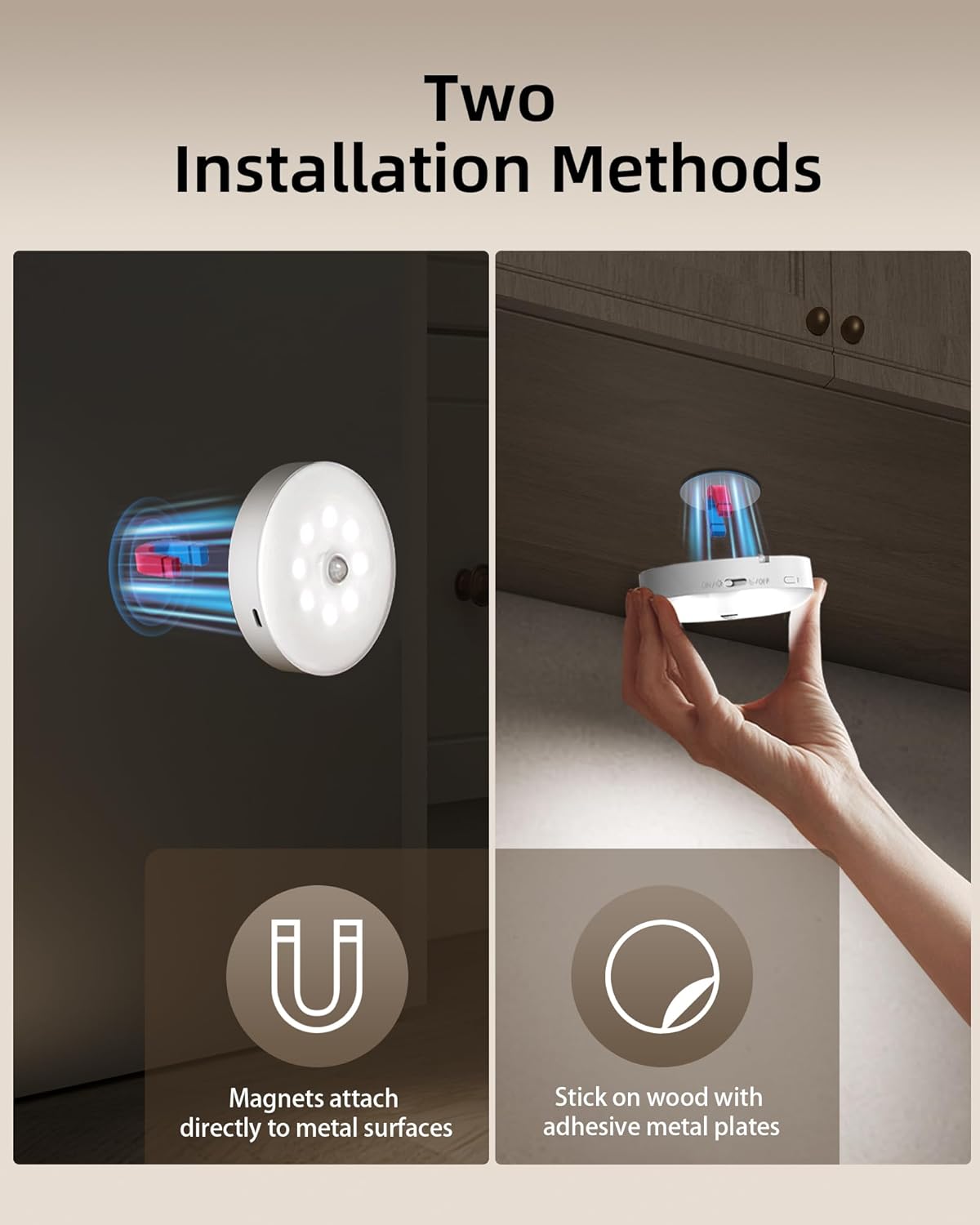 6 Pack White EZVALO 6-Pack Under Cabinet Lighting, Rechargeable Motion Sensor Puck Lights with Remote, 3 Color Temps &12 RGB Colors, Magnetic Stick on Light, Dimmable Under Counter Lights for Kitchen, Shelf, Stair